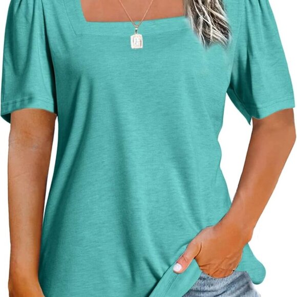 XX-Large Women's Casual Loose Fit Summer Tee with Square Neck & Puff Sleeves - Picture 1 of 3